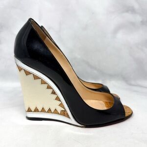 Christian Louboutin Miramar 120 Patent Leather Open Toe Wedge Pumps Heels 38